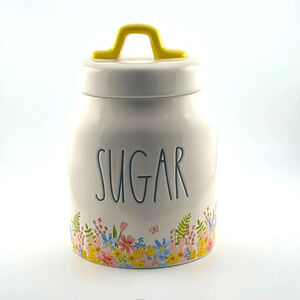 💥Rae Dunn Spring/Floral/Flowers Sugar Ceramic Canister Food storage w/lid 8”